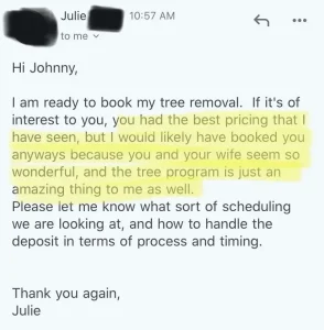 written notes outlining tree care advice and arborist insights