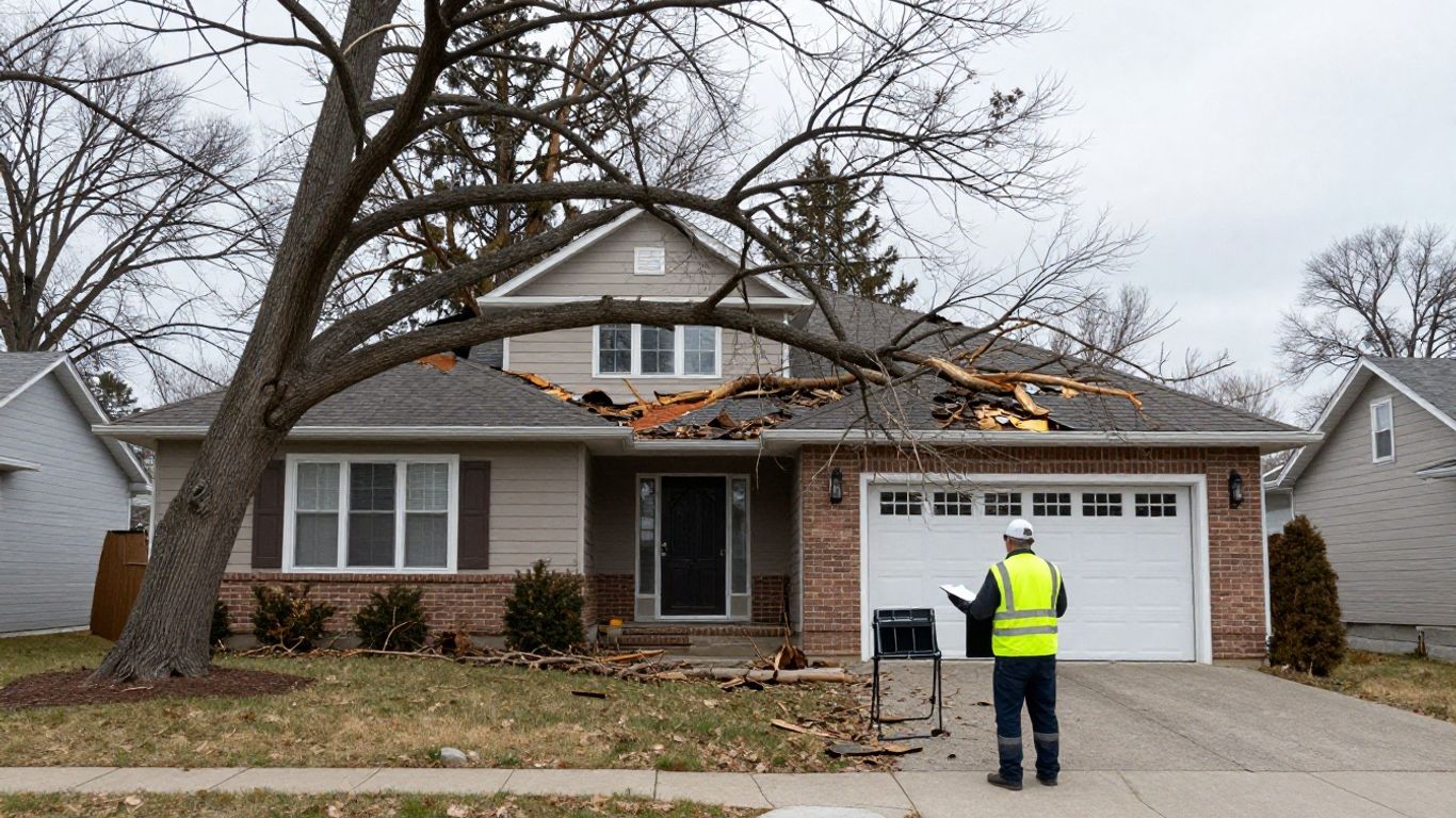 Insurance adjuster documenting fallen tree damage