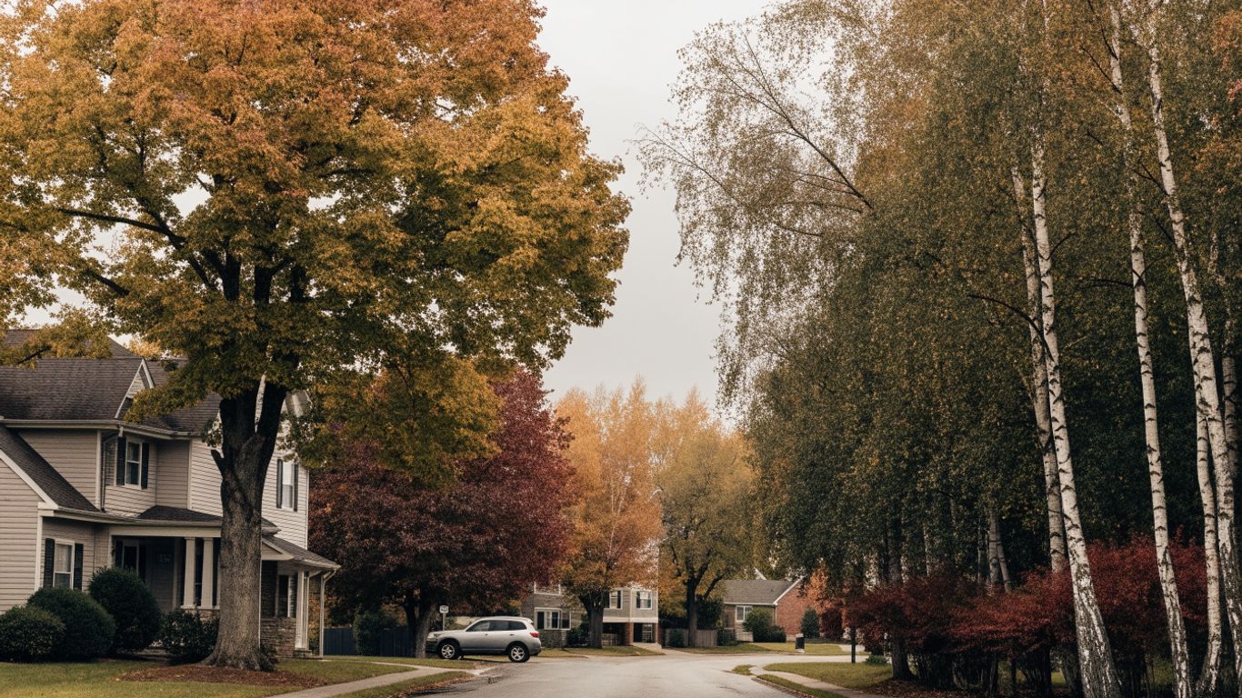 Autumn leaves on trees in a Barrie neighbourhood
