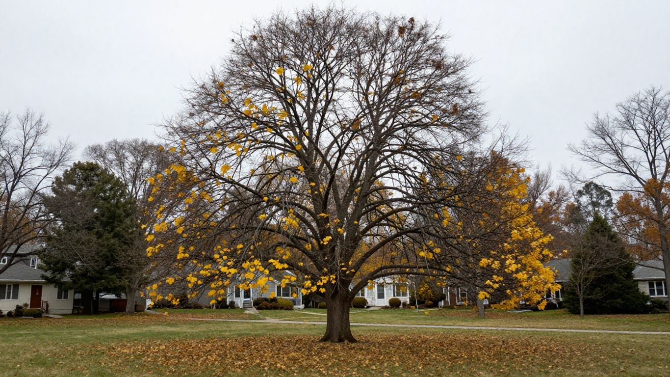 Tree canopy showing thinning leaves and stressed branches
